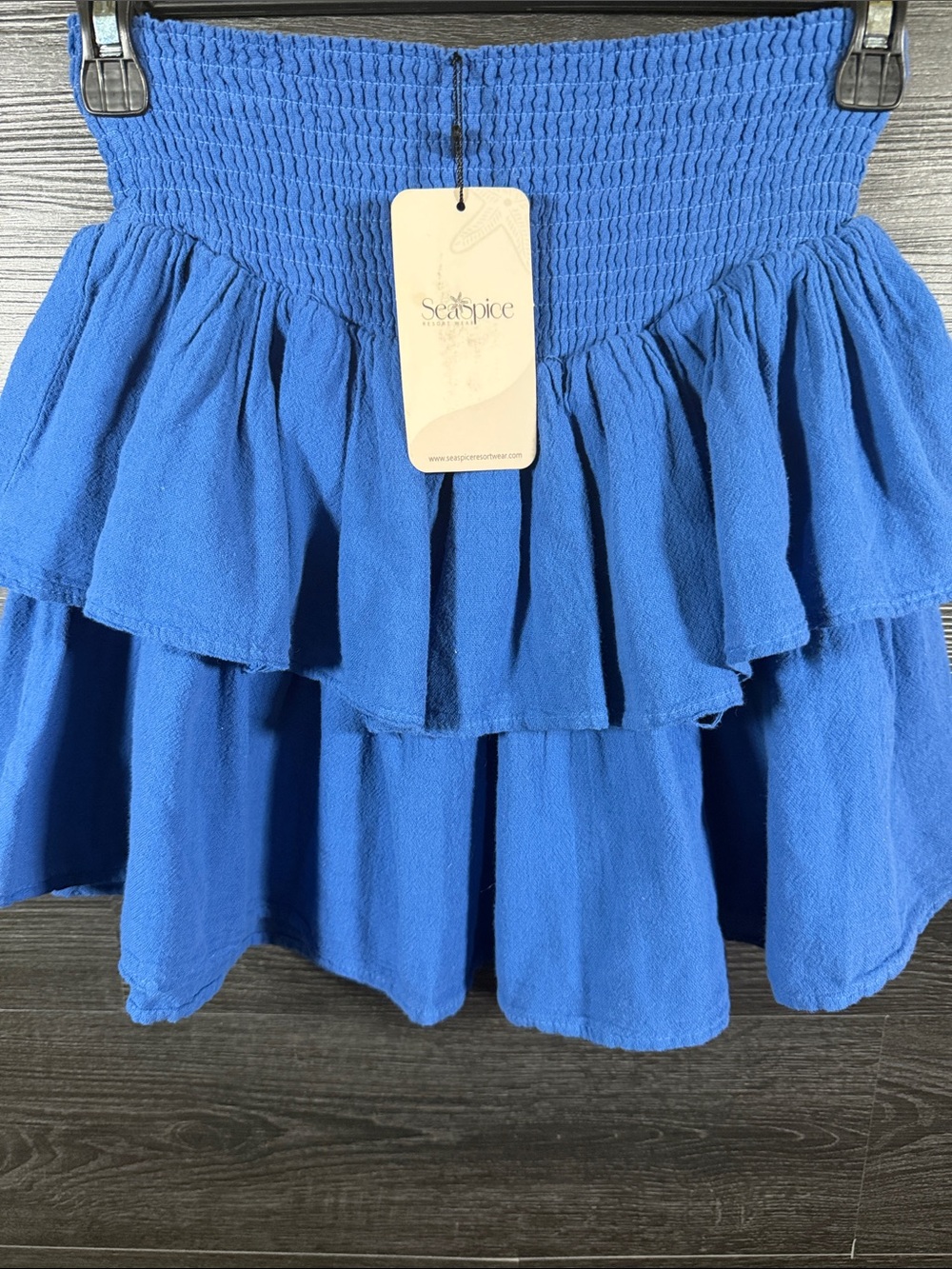 NWT Seaspice Resortwear Deep Blue Tiered Ruffle Mini Skirt Small